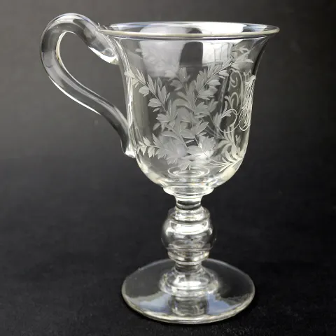 An Unusual Antique Victorian Engraved Hollow Stem Glass Goblet 19thC