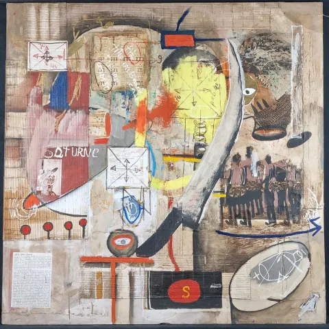 Ibrahima Mbengue Large Original Mixed Media Painting