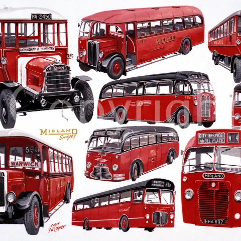 Midland Multi Single Decker Bus Montage Large Metal Wall Art.