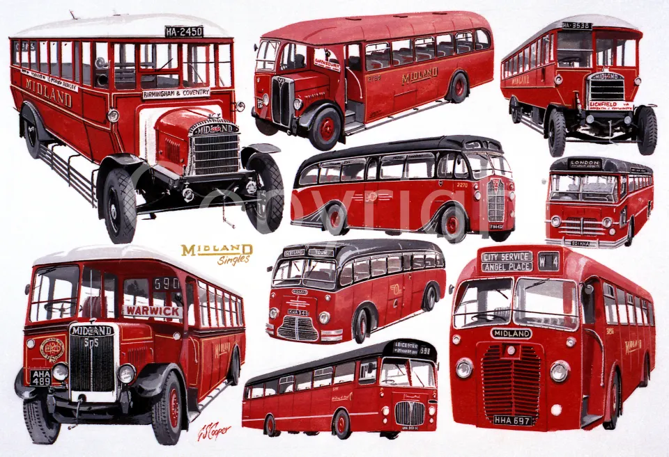 Midland Multi Single Decker Bus Montage Large Metal Wall Art.