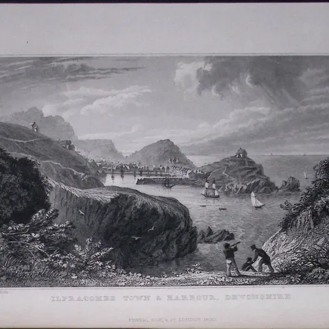 Ilfracombe Town & Harbour Devonshire Antique 193 Years-Old Steel-Engraving-47a
