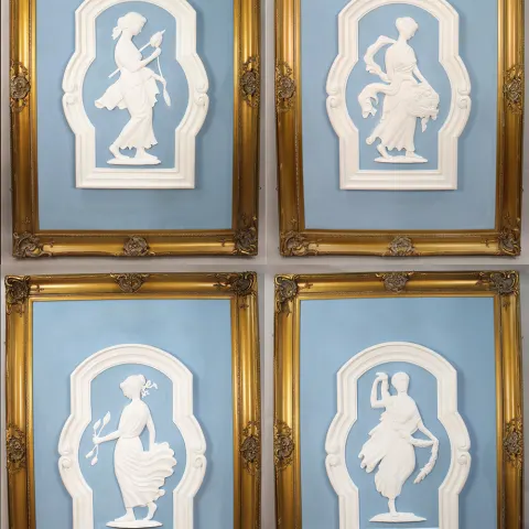 Set of 4 Impressive Very Large Plaster Panels Set in Gilt Frame