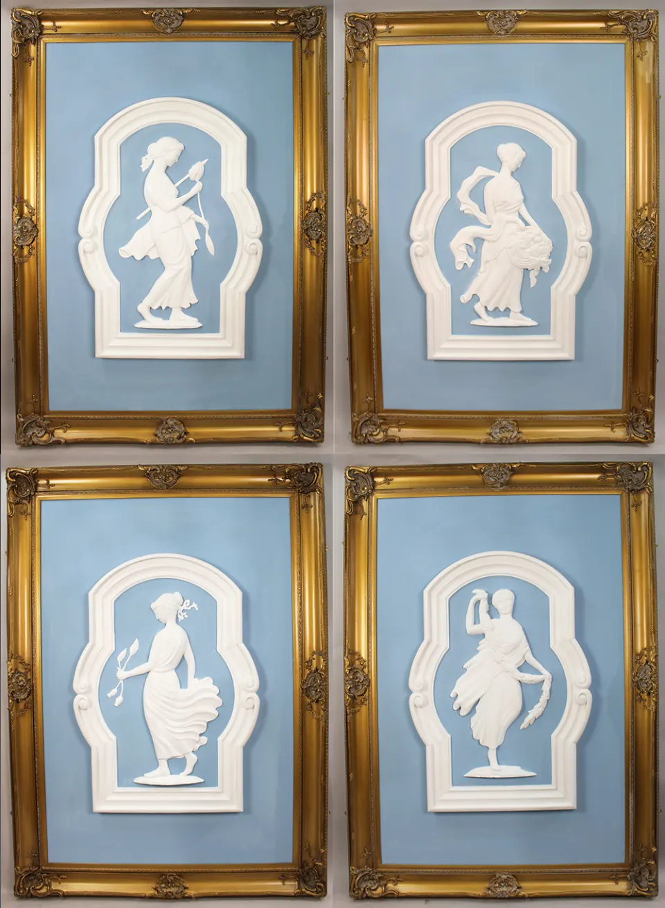 Set of 4 Impressive Very Large Plaster Panels Set in Gilt Frame