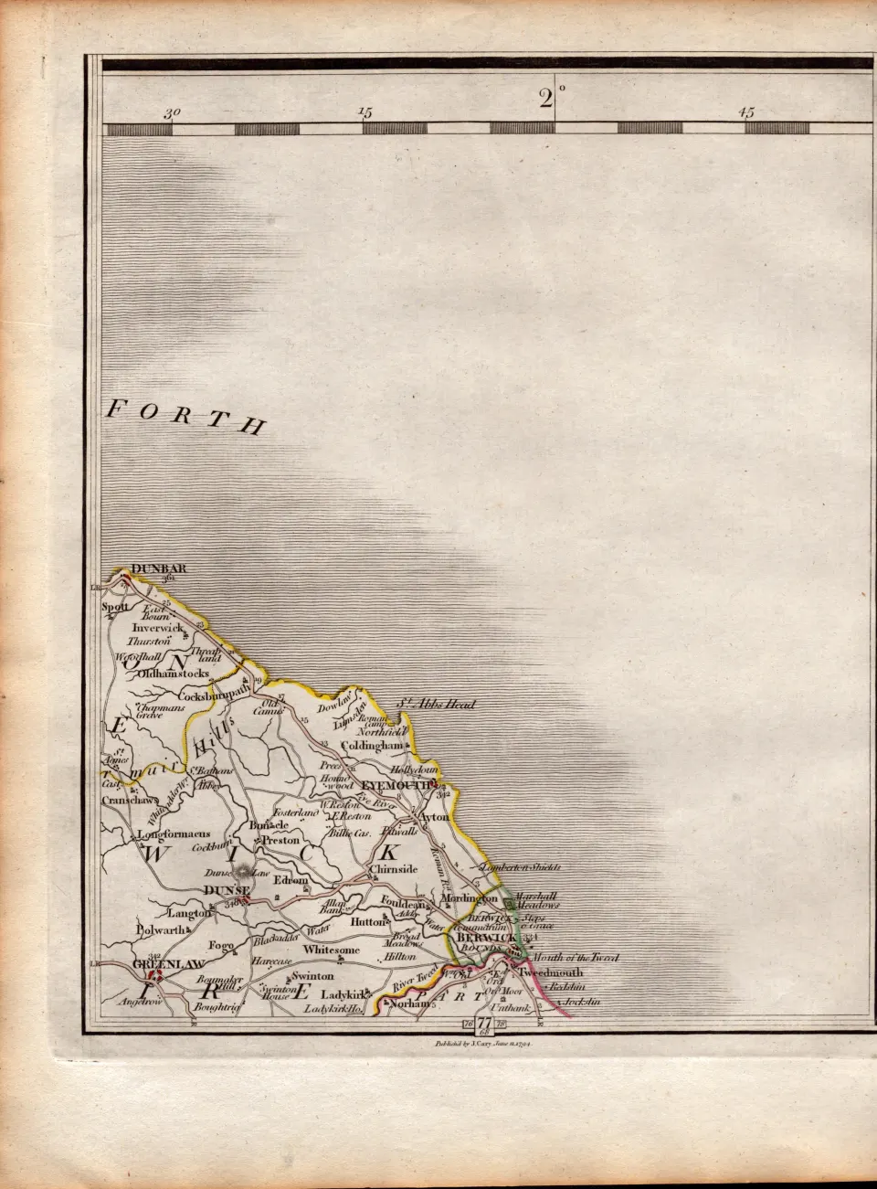 Berwickshire Dunbar Berwick on Tweed Eyemouth John Cary's  230 Years-Old 1794 Map