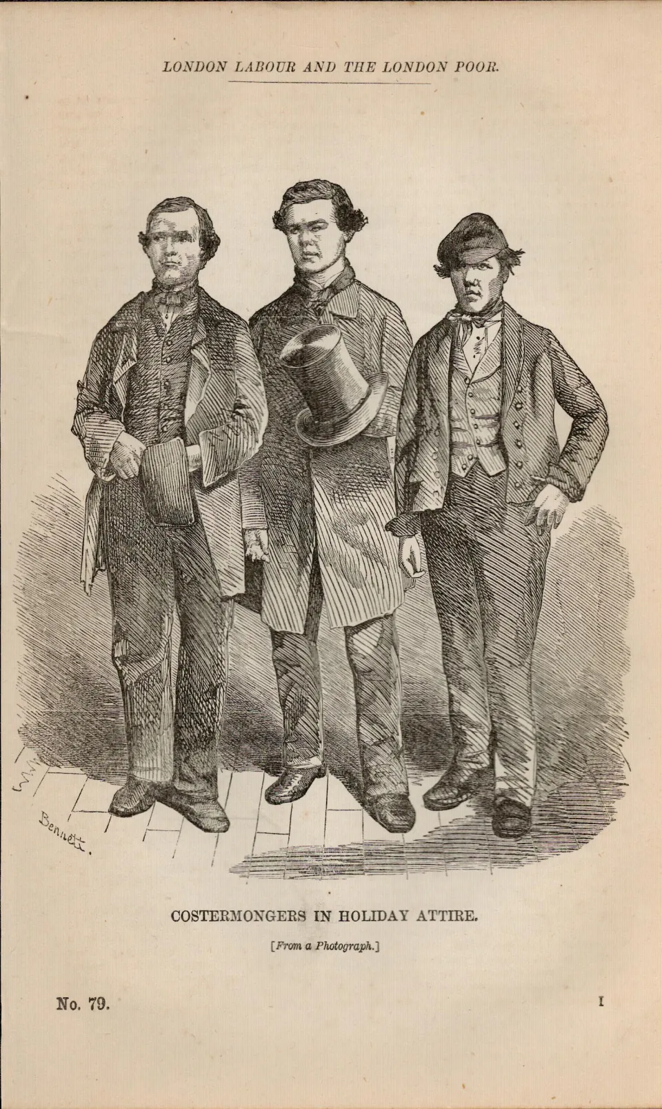London Victorian Traders in Holiday Clothes Antique 1864 Henry Mayhew Print.