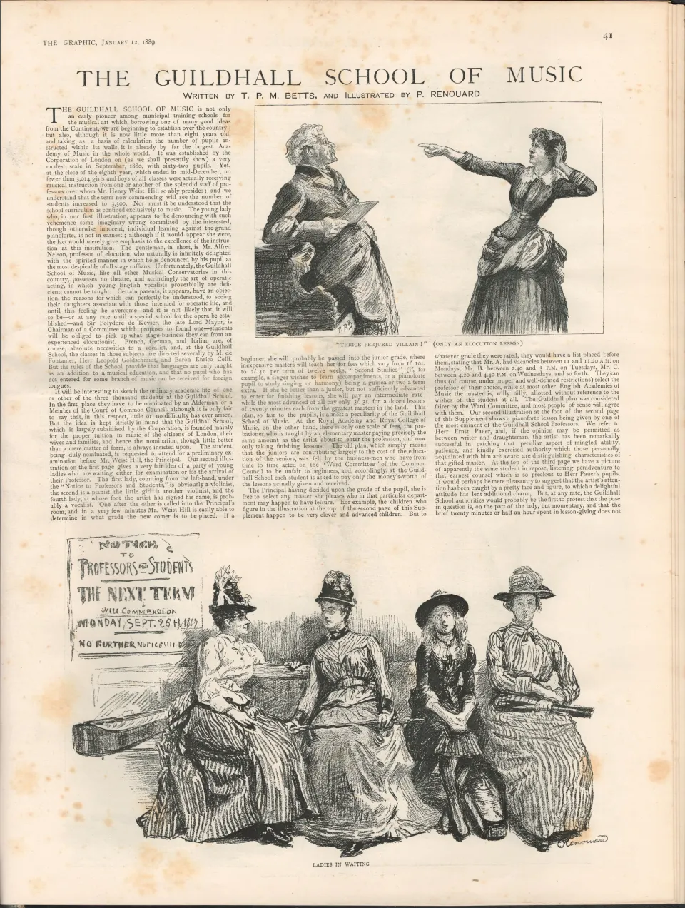The Guildhall School Of Music Antique 1889 Newspaper