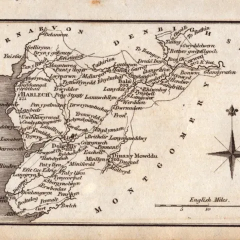 Wales Merionethshire Antique Copper Engraved Map by Sidney Hall.