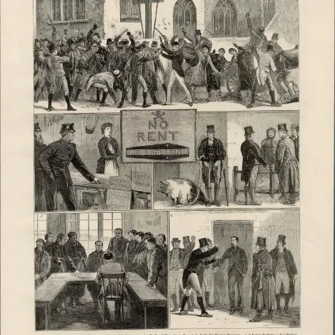 Land League Riots in Limerick, Tipperary Ireland 1881 Antique Print.