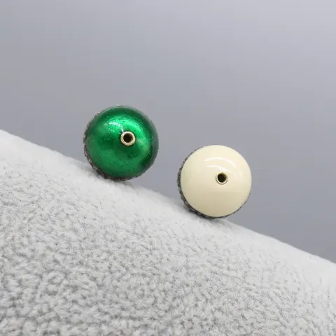 Fine Quality White and Green Enamel Beads Each Set With Two Rows of Rose-Cut Diamonds