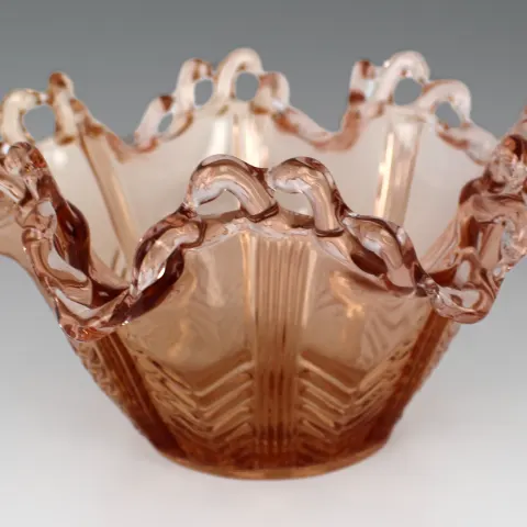 Vintage Brev Italian Pink Glass Pierced Rim Ruffled Bowl