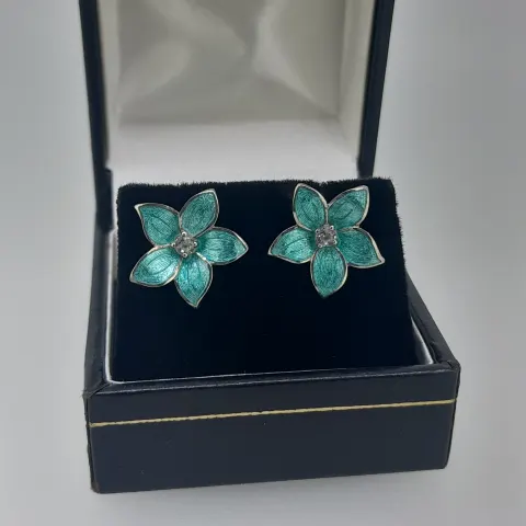 Nicole Barr Silver and Enamelled and Sapphire Earrings