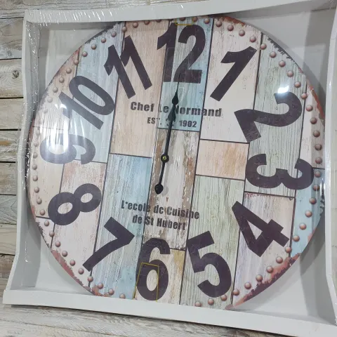 Giant 60cm Wooden Printed Clock - Chef Le Normond - pallet wood design clock face Rrp £30