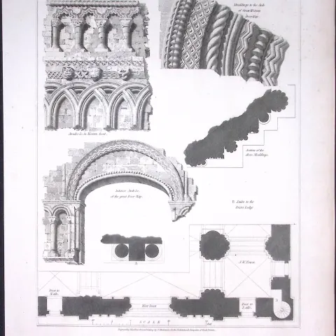 Castle-Acre Priory Norfolk 190 Years-Old Rare John Britton Antique Steel Engraving-137