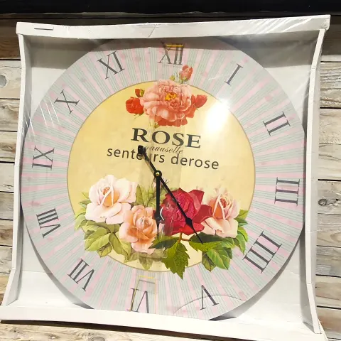 Printed Wooden Clock 60cm Across. 'Senteurs derose' RRP £30
