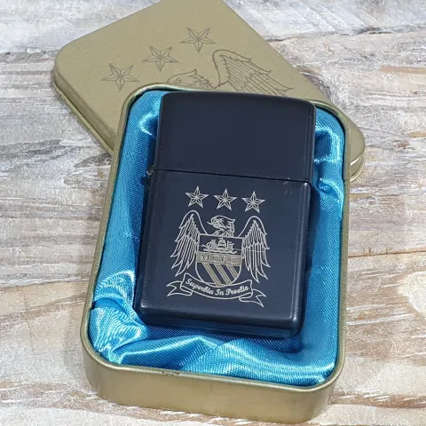 Manchester City FC Silver Petrol Lighter. Comes in presentation box.  Rrp £24