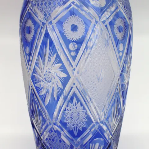 Fine Bohemian Blue Overlay Crystal Baluster Vase