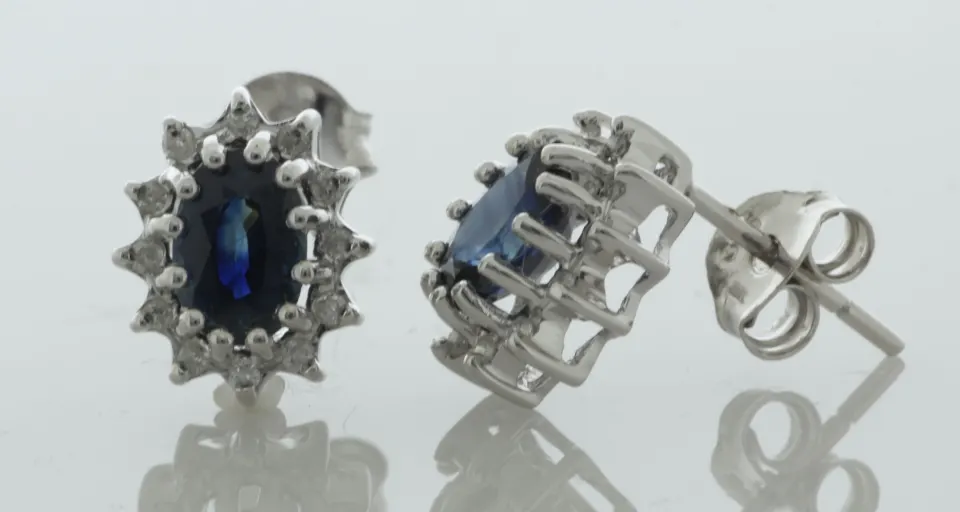 9ct White Gold Diamond And Sapphire Earring (S1.04) 0.12 Carats
