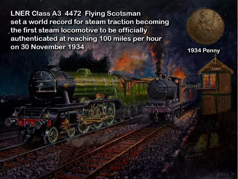Flying Scotsman Train 100 mph 1934 Speed Record Metal Art Coin Set-3