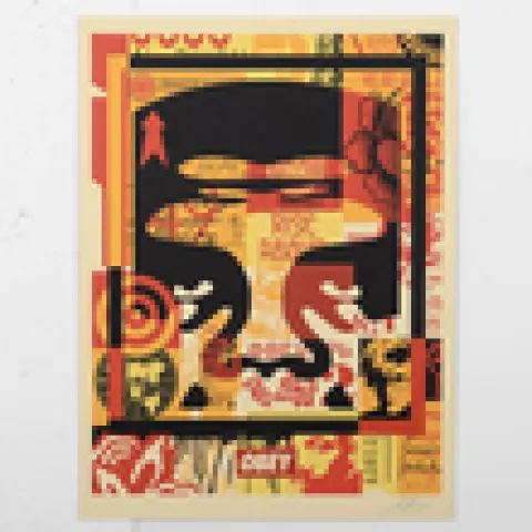 Shepard Fairey (b 1970)Andre Face Collage, Left Face, Signed 2020, Obey Giant. Street/Urban/Graffiti