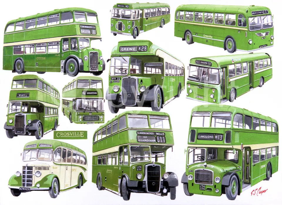 Crosville Multi Bus Nostalgic Montage Large Metal Wall Art.
