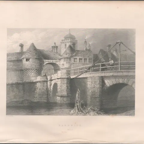 Sandwich Kent Antique 1842 Steel Engraving.