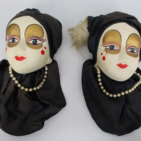Pair of Vintage Painted Porcelain Maskheads
