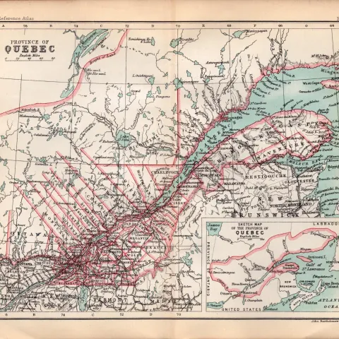 Canada Quebec Province Double Sided Antique 1896 Map.