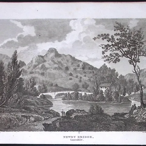 Newby Bridge Lake District Lancashire Antique 218 Years-Old Steel-Engraving-2