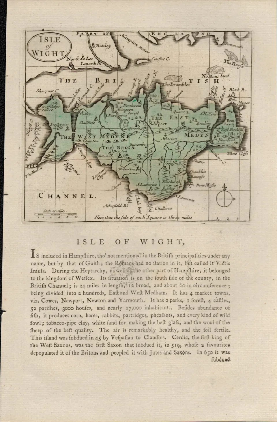 Isle of Wight Antique c1783 F Grose Copper Coloured George III Map.