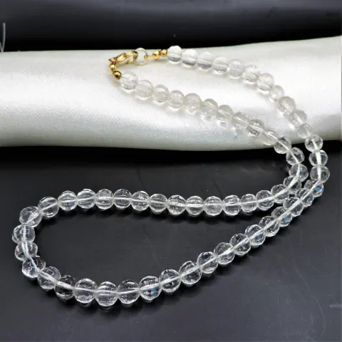 Vintage 7mm Facet Cut Rock Crystal Bead Necklace With Gift Pouch