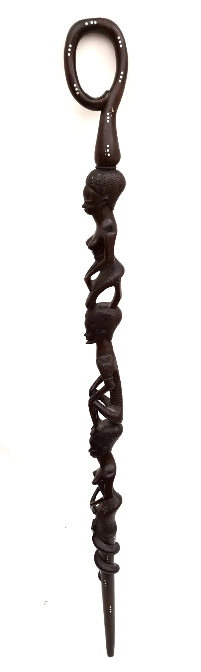 Antique Wooden Carved African Walking Stick Female Nudes. 