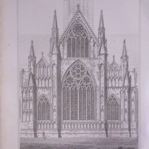 Lincoln Cathedral 190 Years-Old John Britton Antique Steel Engraving-225
