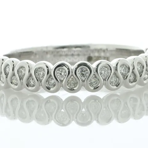 14ct White Gold Meander Curve Rub Over Set Semi Eternity Diamond Ring 3.5mm 0.20 Carats