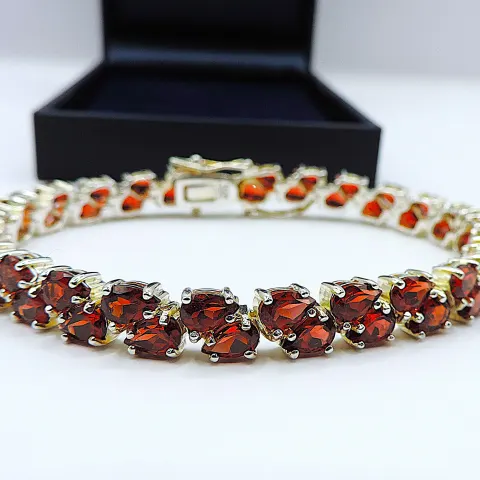  Sterling Silver 35 Carat Red Topaz Gemstone Bracelet New With Gift Box