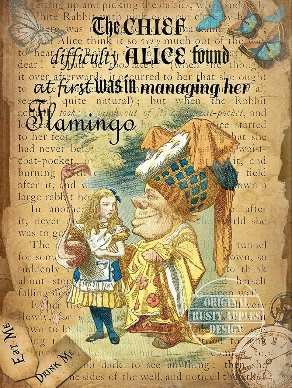 Alice in Wonderland  & The Flamingo Designed Large Metal Wall Art
