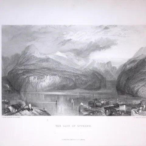 J.M.W Turner Lucerne Lake Switzerland Large Antique Steel Engraving-5-TR