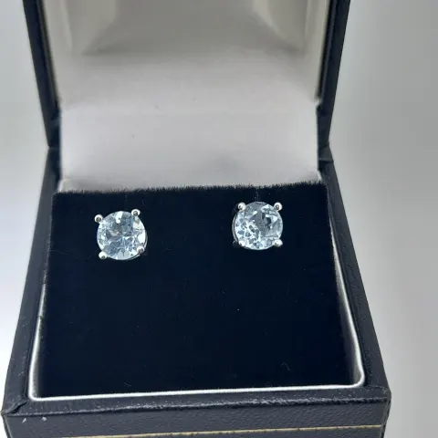Silver Stud Earring Set With Topaz Gemstones