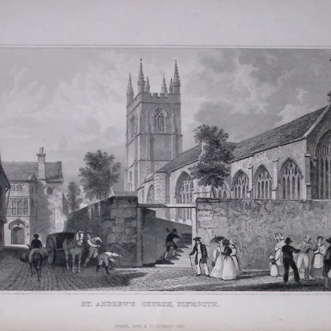 St Andrews Church Plymouth Devonshire Antique 193 Years-Old Steel-Engraving-41