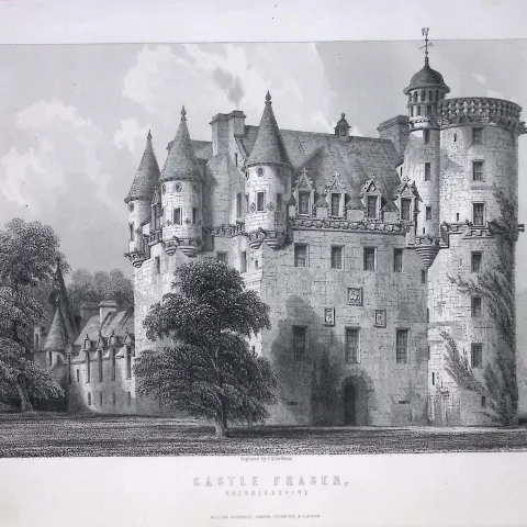 Castle Fraser Sauchen, Inverurie Scotland Antique 152 Years-Old Engraving-10
