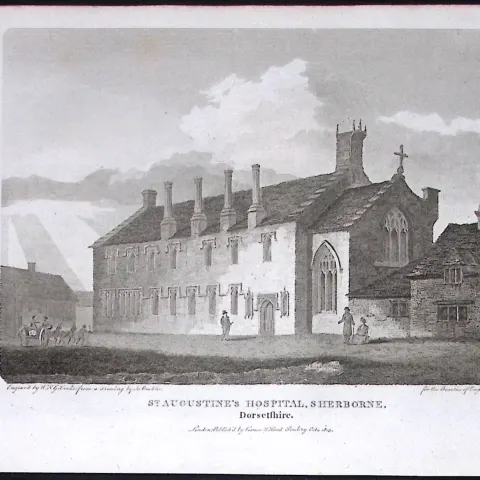 St Augustine’s Hospital Sherborne Dorset Antique 223 Years-Old Georgian Steel-Engraving-182