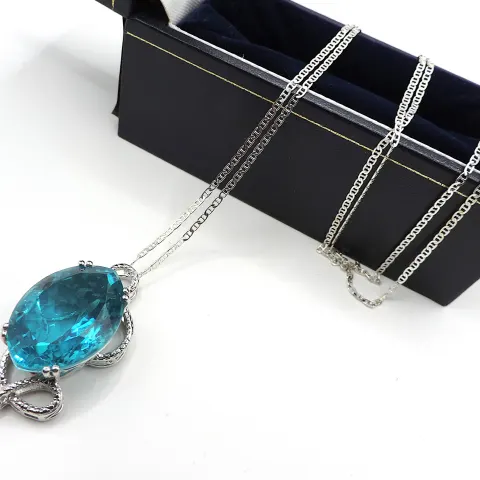 Sterling Silver Topaz Necklace New With Gift Box