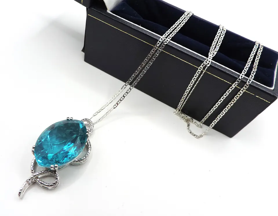 Sterling Silver Topaz Necklace New With Gift Box