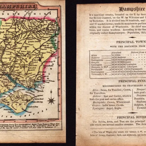 Hampshire Engraved Hand Coloured George IV. Map & Text.