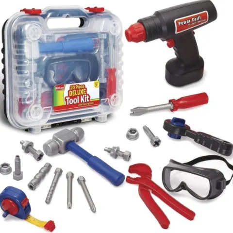 Kidzlane Tool Set For Toddlers & Kids 20pcs Toy Tools With Electronic Cordless Drill and Tool Box