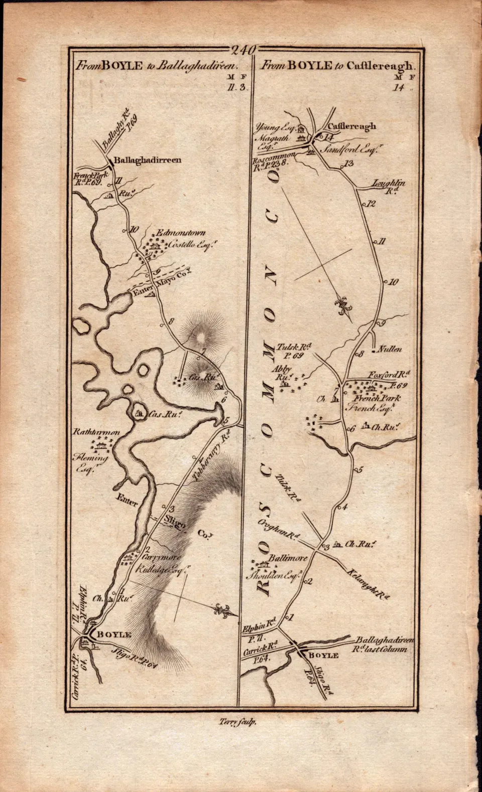 Ireland Rare Antique 1777 Map  Roscommon to Carrick Castlereagh Etc.