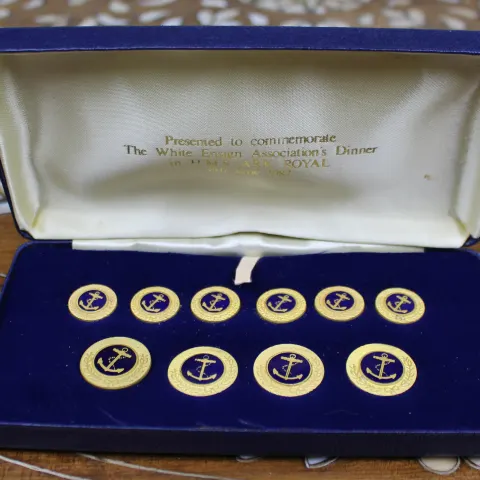 Cased Traditional Royal Navy Blazer Buttons – HMS Ark Royal, 1987