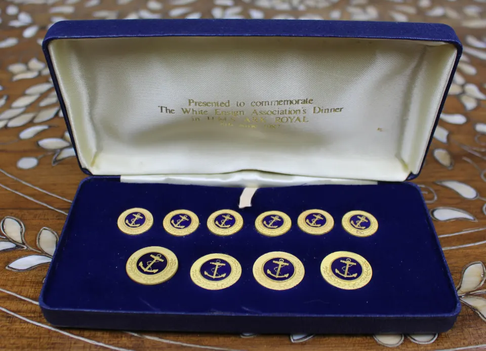 Cased Traditional Royal Navy Blazer Buttons – HMS Ark Royal, 1987