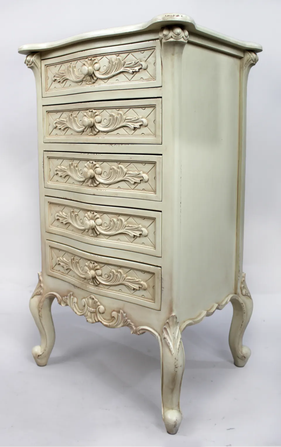 Carved Painted Cream Chest of Drawers