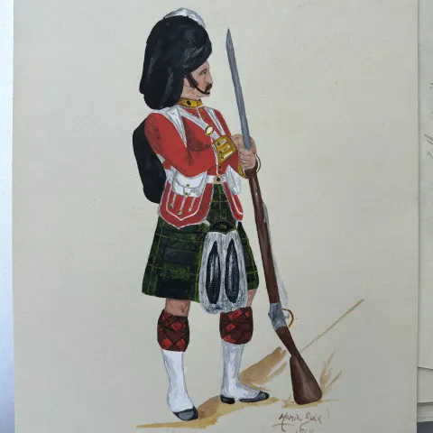 Vintage Watercolour Book Illustration ? Noel Gold "75th Foot Gordon Highlanders"