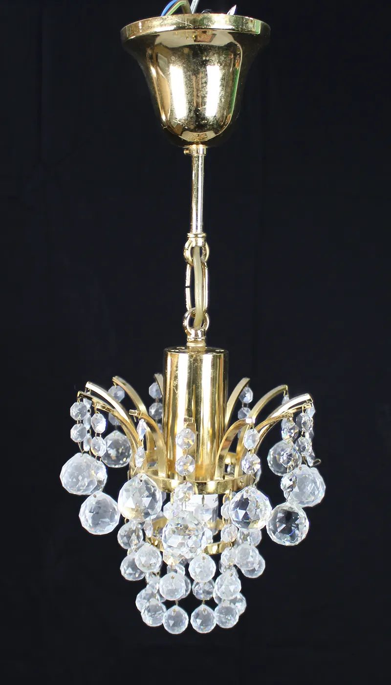 Fine Vintage Crystal Gold Plated Single Light Chandelier
